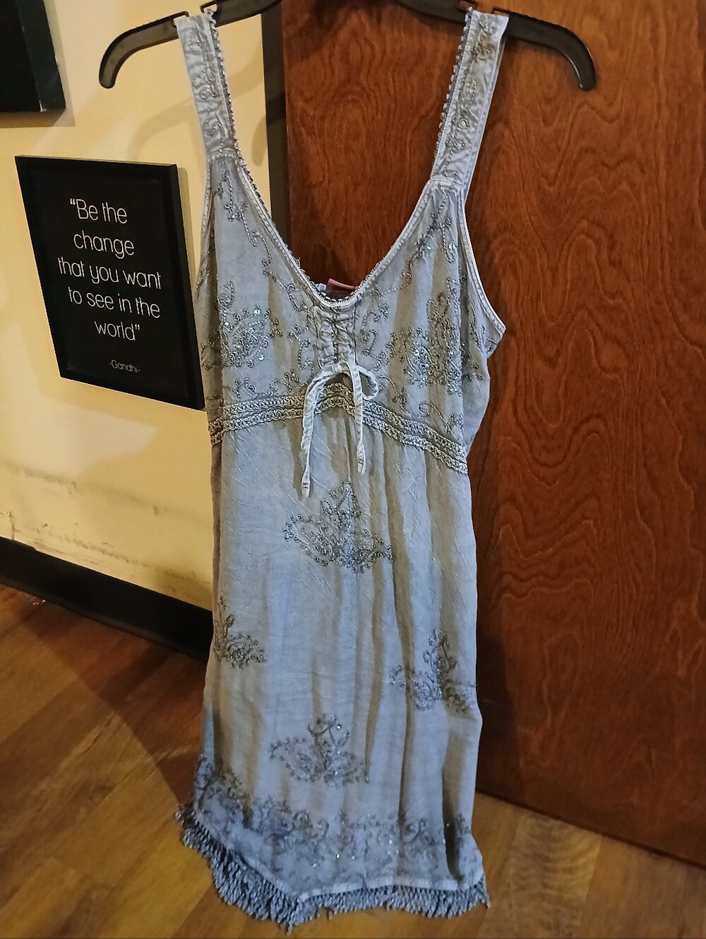 FASHION TERMINAL grey embroidered & sequin boho mini dress